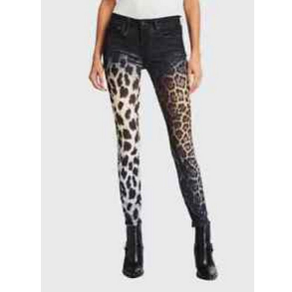 $445 R13 'Alison' Faded Leopard Print Velvet Boy Skinny Jeans Sz 25